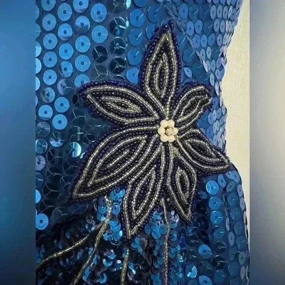 Vintage Alyce Designs Sapphire Blue Sequin Beaded Dress Size 8 - Picture 3 of 12